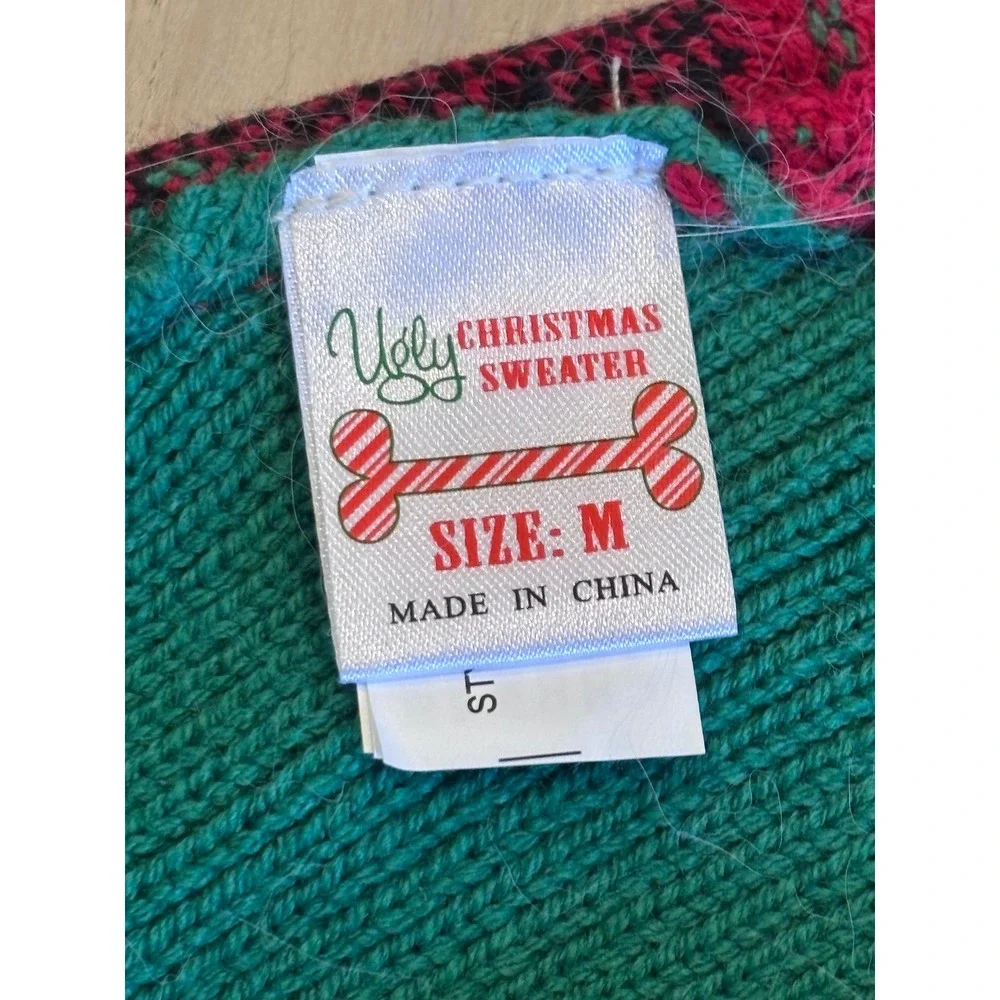 Ugly Christmas Sweater Pug Santa Cookies Light Up Pet Dog Sweater Green Red Med